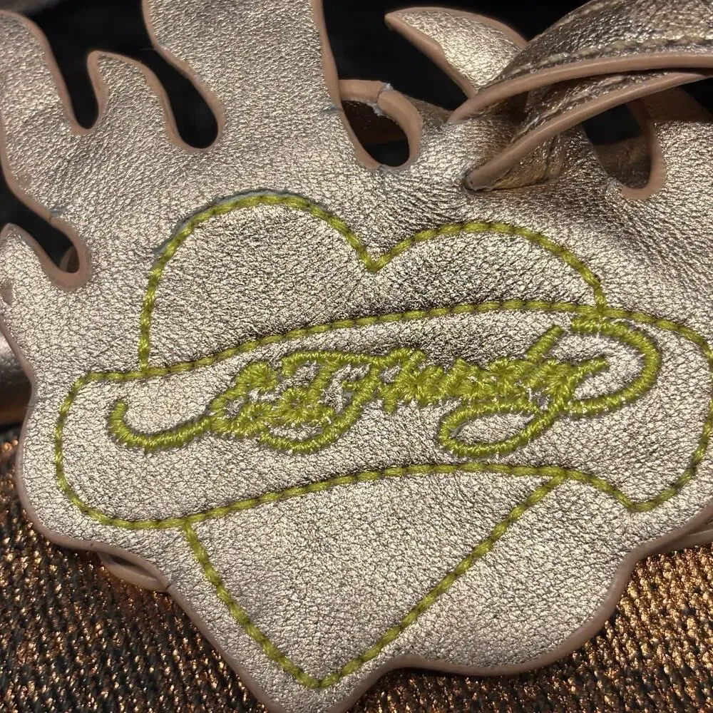 Vintage Y2K Ed Hardy Loves Kills Slowly Skull Roses Large Boho Purse Bag Bronze - Picture 5 of 9